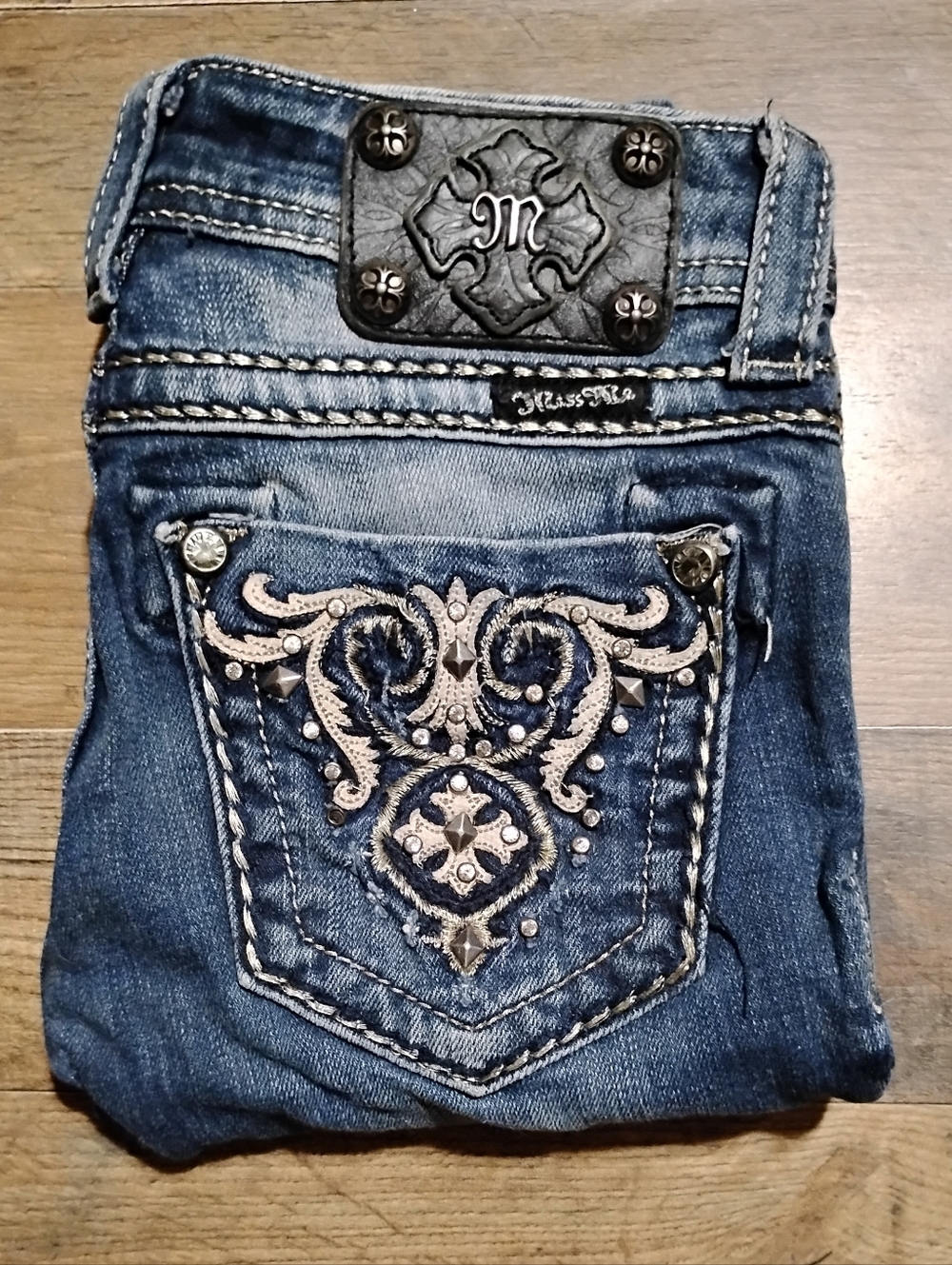 Miss Me Dark Blue Embroidered Skinny Jeans